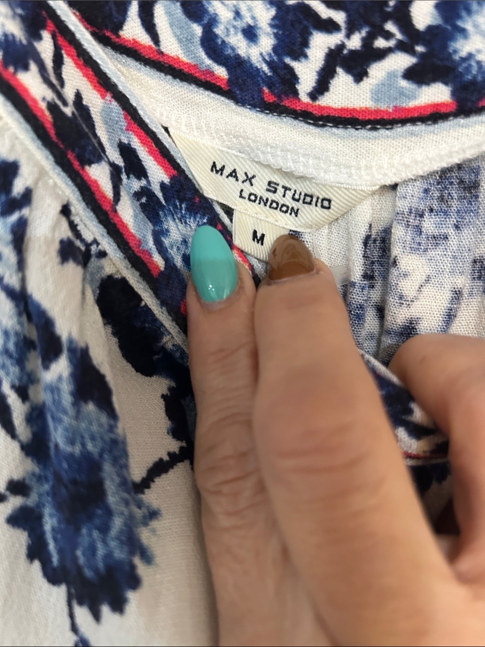 Max Studio Cream Dress with Navy Floral Print - Picture 12 of 15
